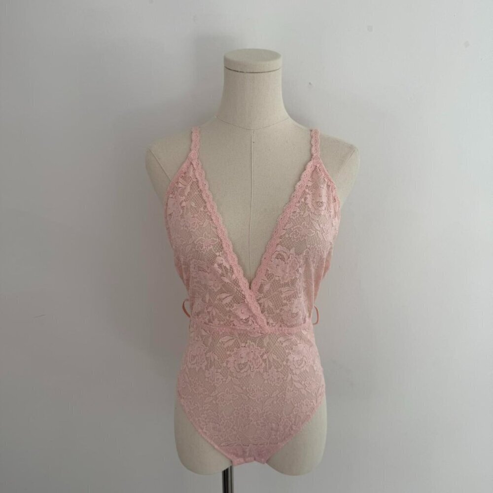 Cosabella Pink Lace Bodysuit With Adjustable Staps